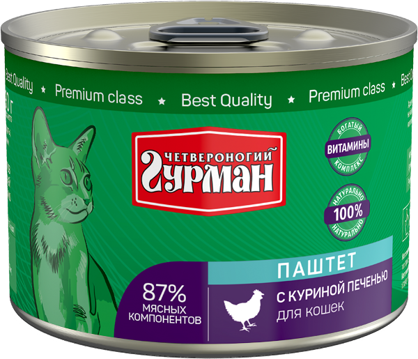 Четвероногий Гурман паштет для кошек с куриной печенью 190 гр