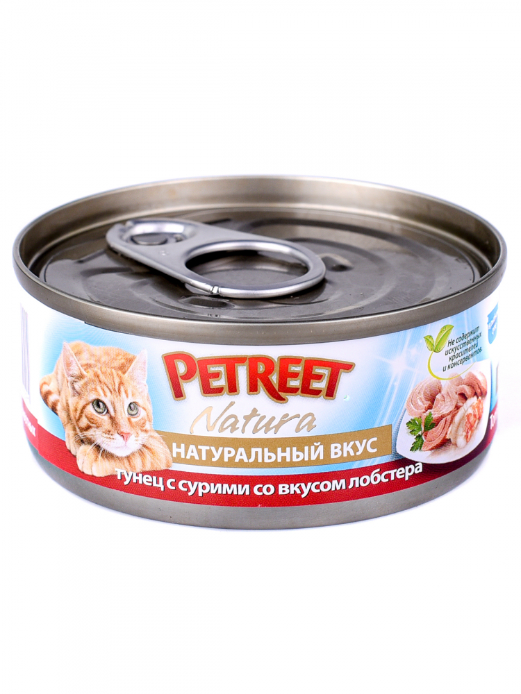 Petreet консервы для кошек кусочки тунца с сурими со вкусом лобстера в рыбном супе 70 гр