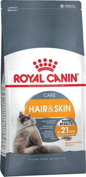 Royal Canin HAIR & SKIN CARE питание для кошек с чувствительной кожей и проблемной шерстью в возрасте от 1-го года до 10-ти лет