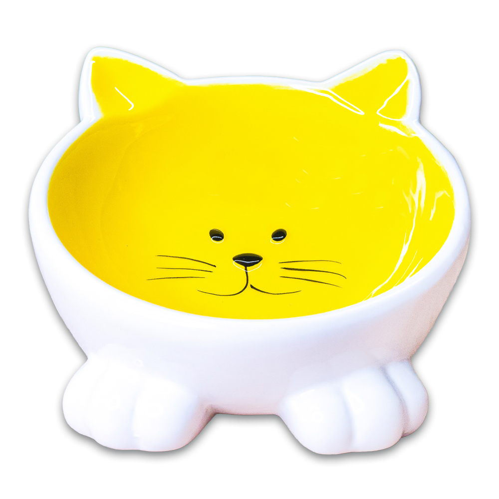 Mr.Kranch миска керамическая для кошек Мордочка кошки на ножках 100 мл желтая