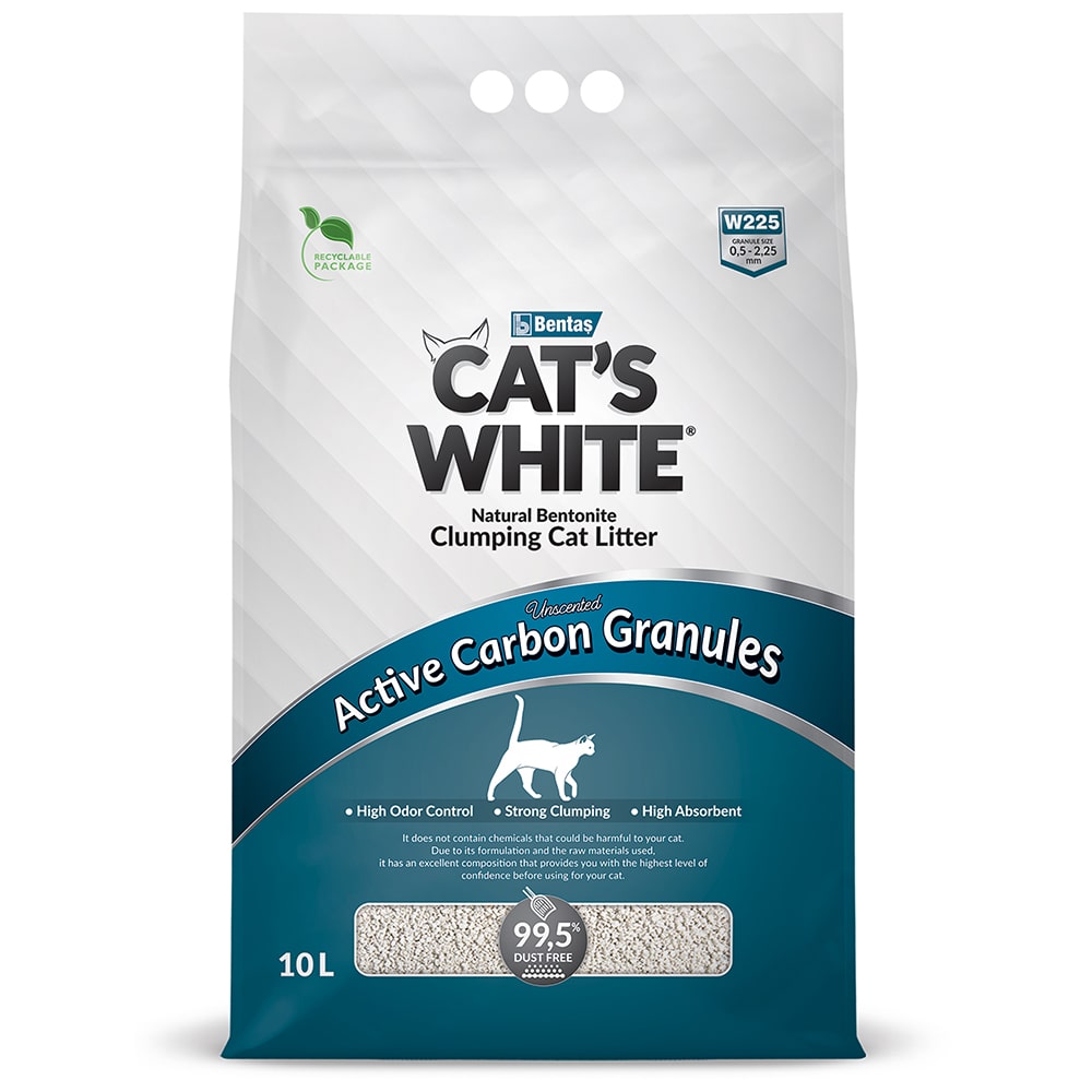 Cat's White Active Carbon Granules комкующийся наполнитель из бентонитовой глины со сверхнадежным контролем неприятного запаха
