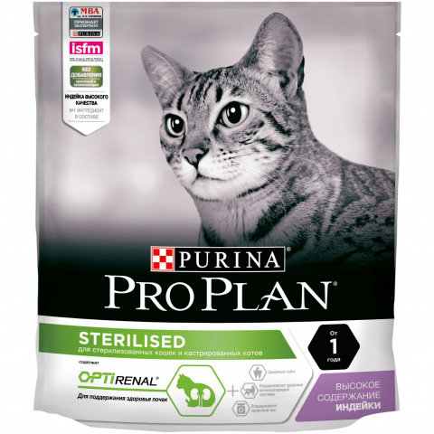 Pro Plan Sterilised Optirenal для кастрированных/стерилизованных кошек, индейка