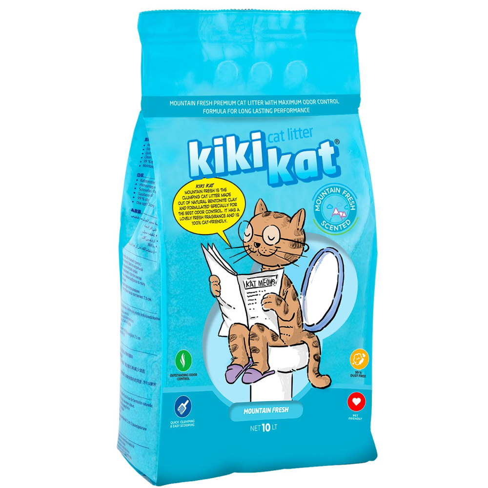 Бентонитовый наполнитель для кошачьего туалета "KikiKat" супер-белый комкующийся с ароматом "Горная свежесть"