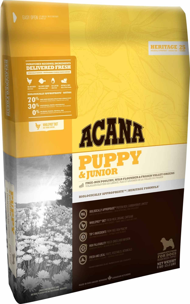 Acana Heritage Puppy & Junior для щенков средних пород с цыпленком и камбалой