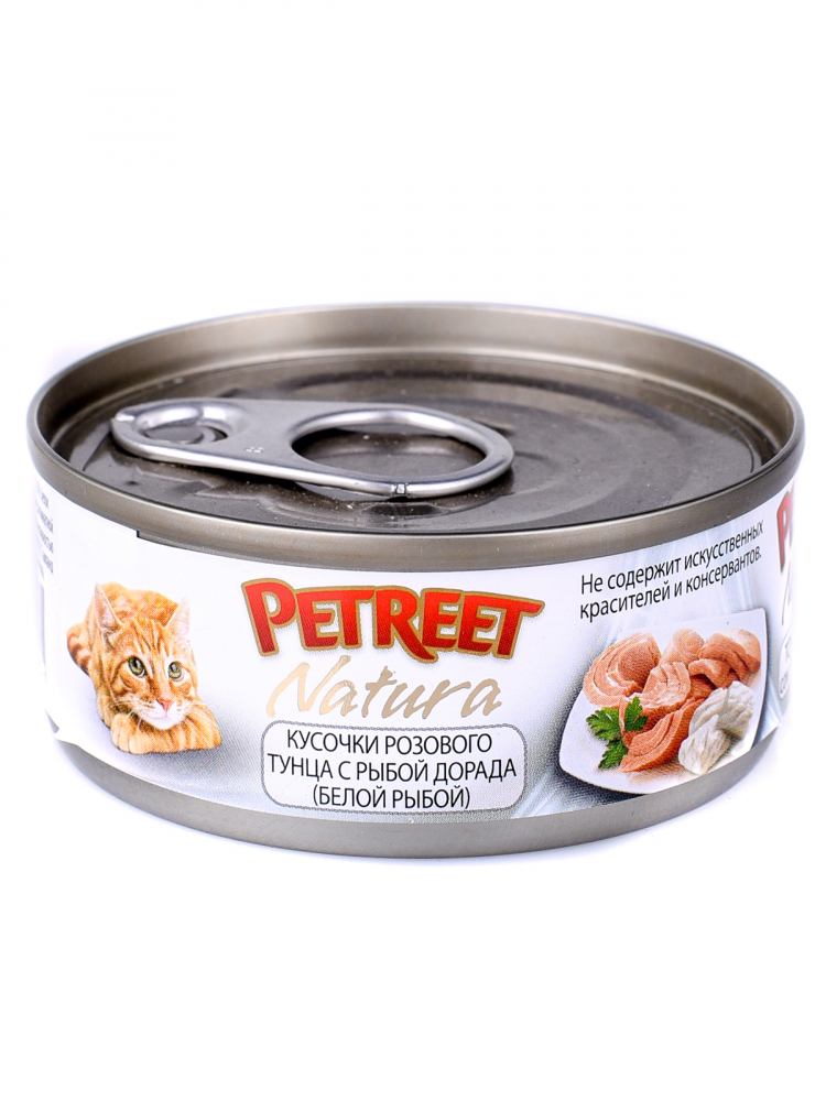 Petreet консервы для кошек с кусочками розового тунца и рыбой дорада 70 гр