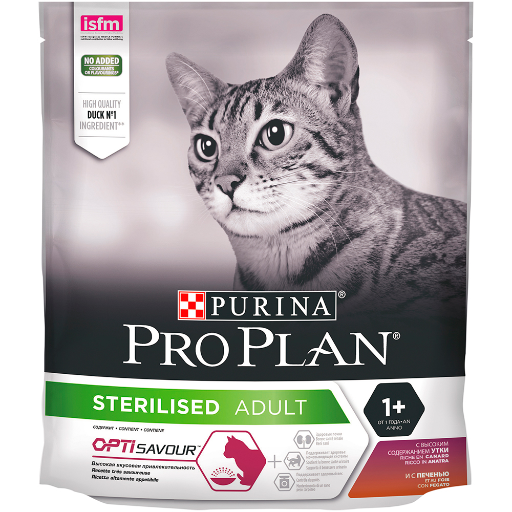 Pro Plan сухой корм для стерилизованных кошек с уткой и печенью