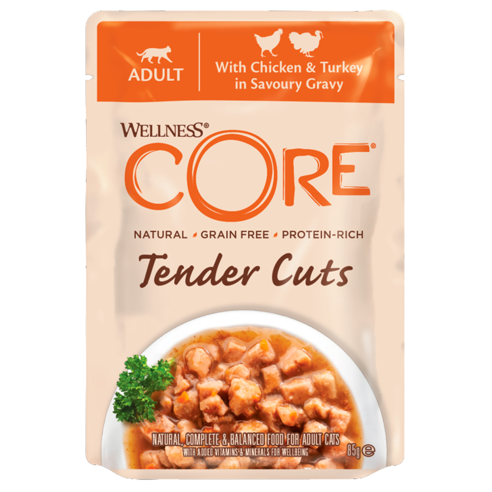 Core Tender Cuts паучи из курицы с индейкой в виде нарезки в соусе для кошек 85 гр