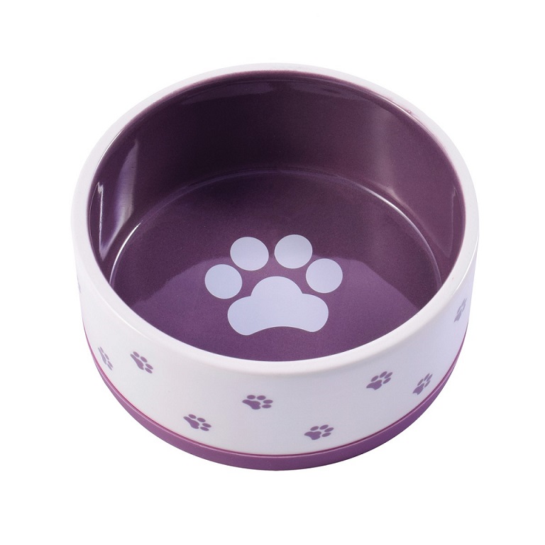 Керамик Арт миска керамическая нескользящая для собак  белая с фиолетовым 360 мл