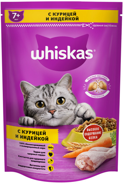 Whiskas для кошек 7+ «Подушечки с паштетом. Ассорти с курицей и индейкой»