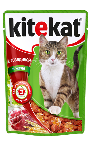 Китекат пакетики для кошек Говядина в желе 85 гр