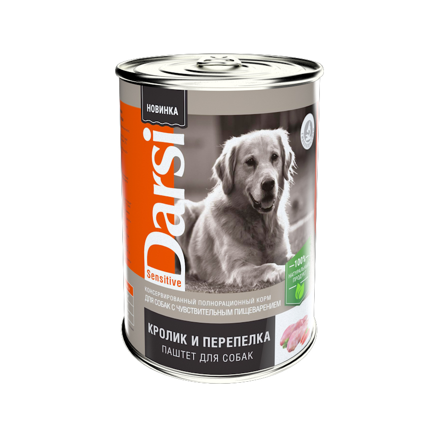Darsi "Кролик и перепелка" Консервы для собак с чувствительным пищеварением. паштет. 410 гр
