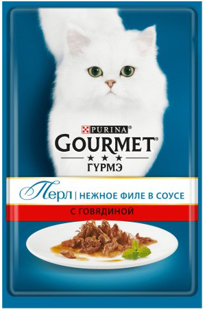 Gourmet PERLE Консервы для кошек Мини-Филе (кусочки в подливе) Говядина 85 гр