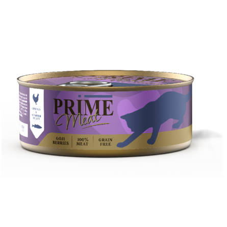 PRIME MEAT курица со скумбрией, филе в желе, для кошек 100 гр