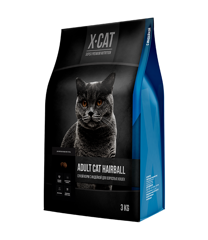 X-Cat Adult cat Hairball сухой корм с индейкой для взрослых кошек для выведения комков шерсти из ЖКТ