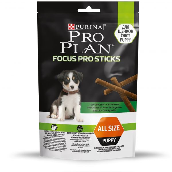 Pro Plan Focus Pro Sticks лакомство палочки для поддержания развития мозга у щенков, с ягненком 126 гр
