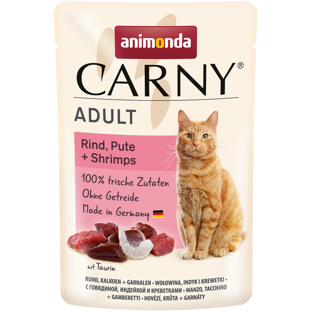 Animonda Carny Adult Beef, Turkey + Shrimps с говядиной, индейкой и креветками для взрослых кошек 85 гр