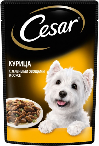 Цезарь пауч для собак из курицы с зелеными овощами 85 гр