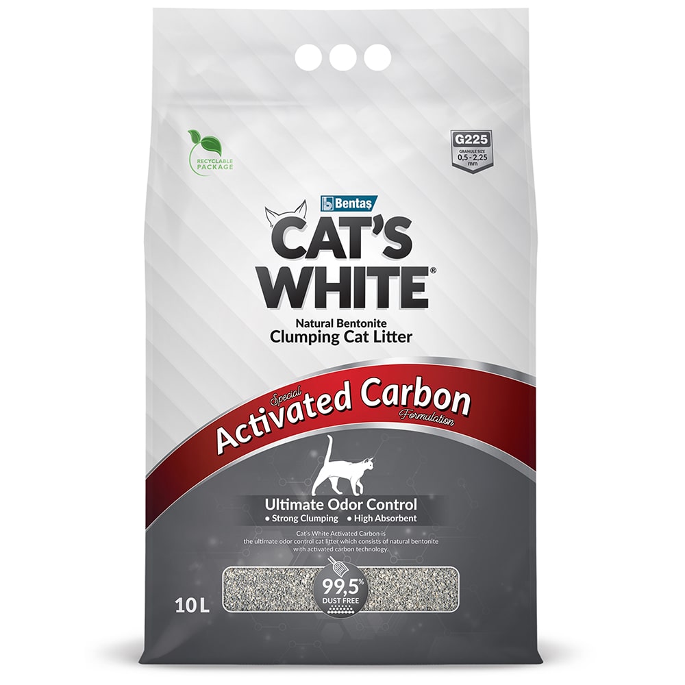 Cat's White Activated Carbon комкующийся наполнитель из бентонитовой глины с максимальным контролем неприятного запаха