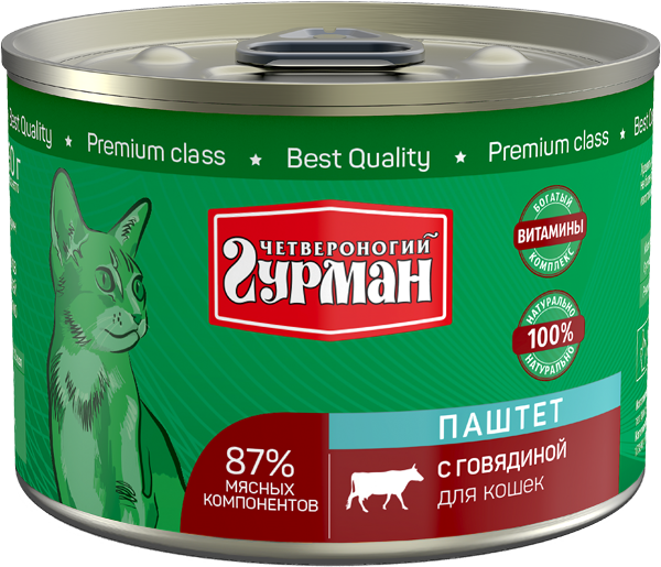 Четвероногий Гурман паштет с говядиной для кошек  190 гр