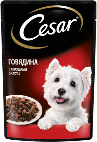 Цезарь пауч для собак из говядины с овощами 85 гр