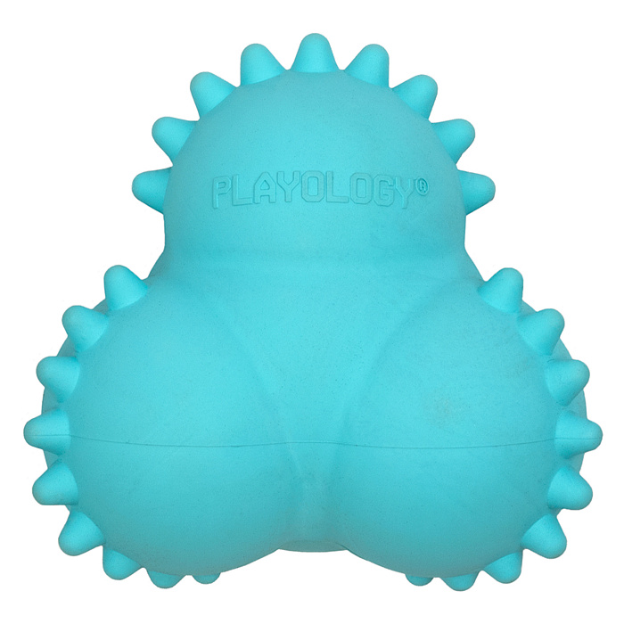 Playology дентальный жевательный тройной мяч SQUEAKY BOUNCE BALL для щенков 4-8 месяцев с ароматом арахиса, цвет голубой