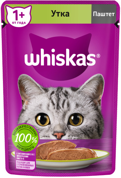 Whiskas для кошек, паштет с уткой, 75 гр