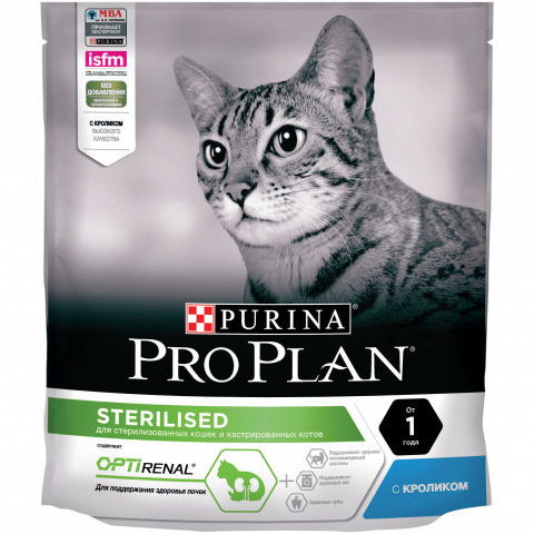 Pro Plan OptiRenal Sterilised для кастрированных/стерилизованных кошек, кролик
