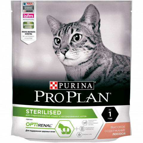 Pro Plan Sterilised Optirenal для кастрированных/стерилизованных кошек, лосось