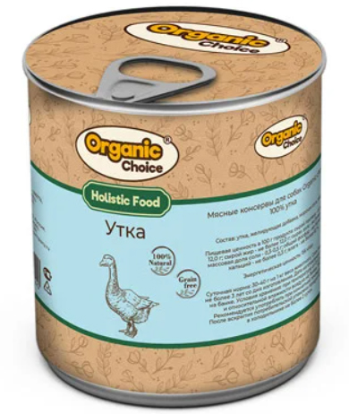 Organic Choice консервы 100 % утка для собак 340 гр
