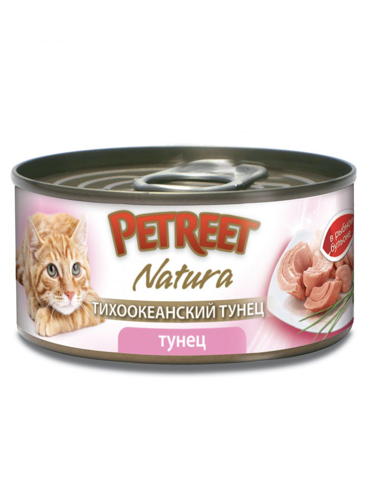 Petreet консервы для кошек кусочки тихоокеанского тунца в рыбном бульоне 70 гр