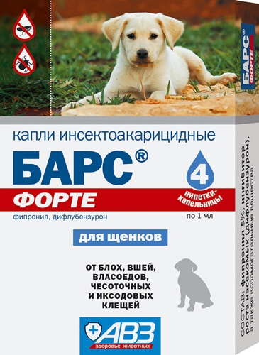 Барс ФОРТЕ капли для щенков инсектоакарицидные на фипрониле 4 пипетки
