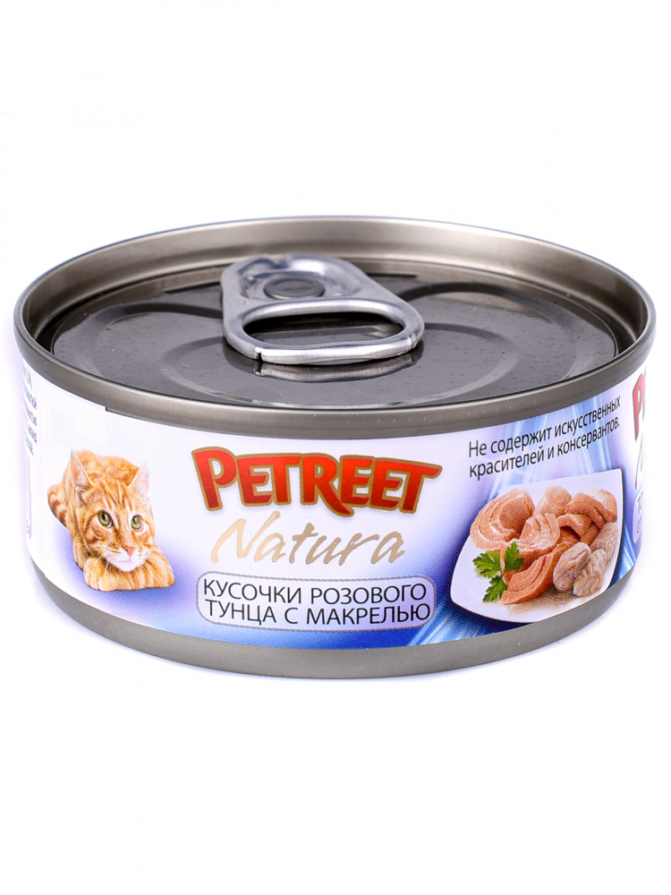 Petreet консервы для кошек с кусочками розового тунца и макрелью 70 гр