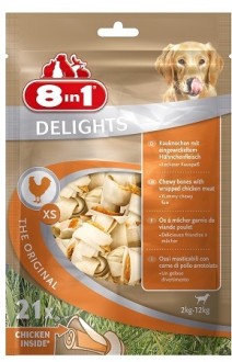 8in1 DELIGHTS XS косточки с куриным мясом для мелких собак 7,5 см 21 шт (пакет)
