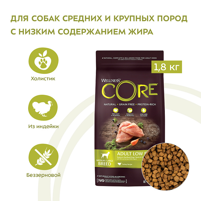 Core корм со сниженным содержанием жира из индейки для взрослых собак средних и крупных пород
