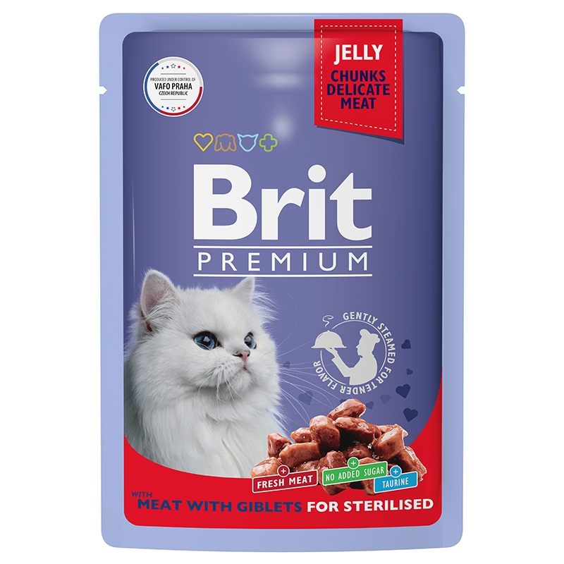 Brit Premium Пауч для взрослых стерилизованных кошек мясное ассорти с потрошками 85 гр