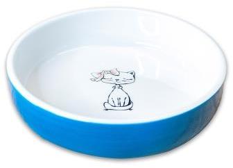 Керамик Арт миска керамическая для кошек "Кошка с бантиком", голубая 370 мл