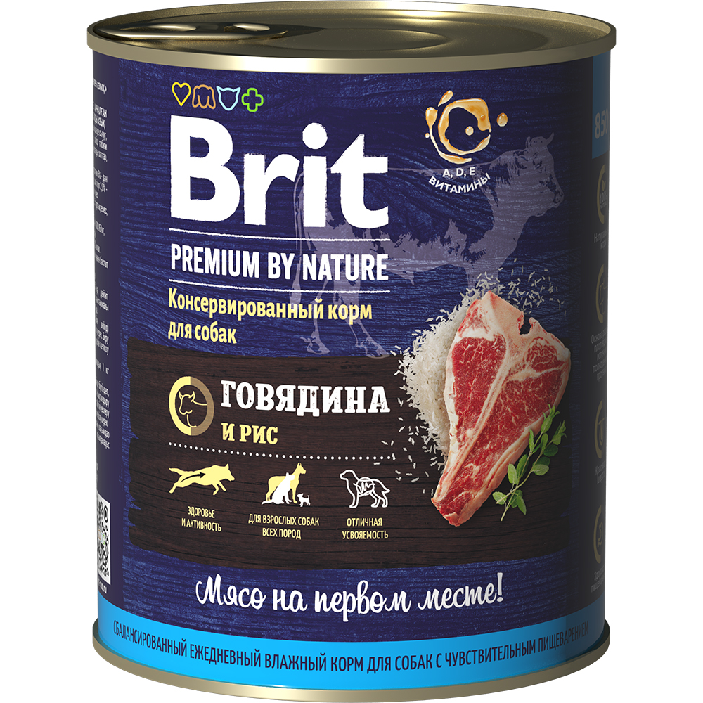 Brit Premium консервы для собак говядина и рис 850 гр