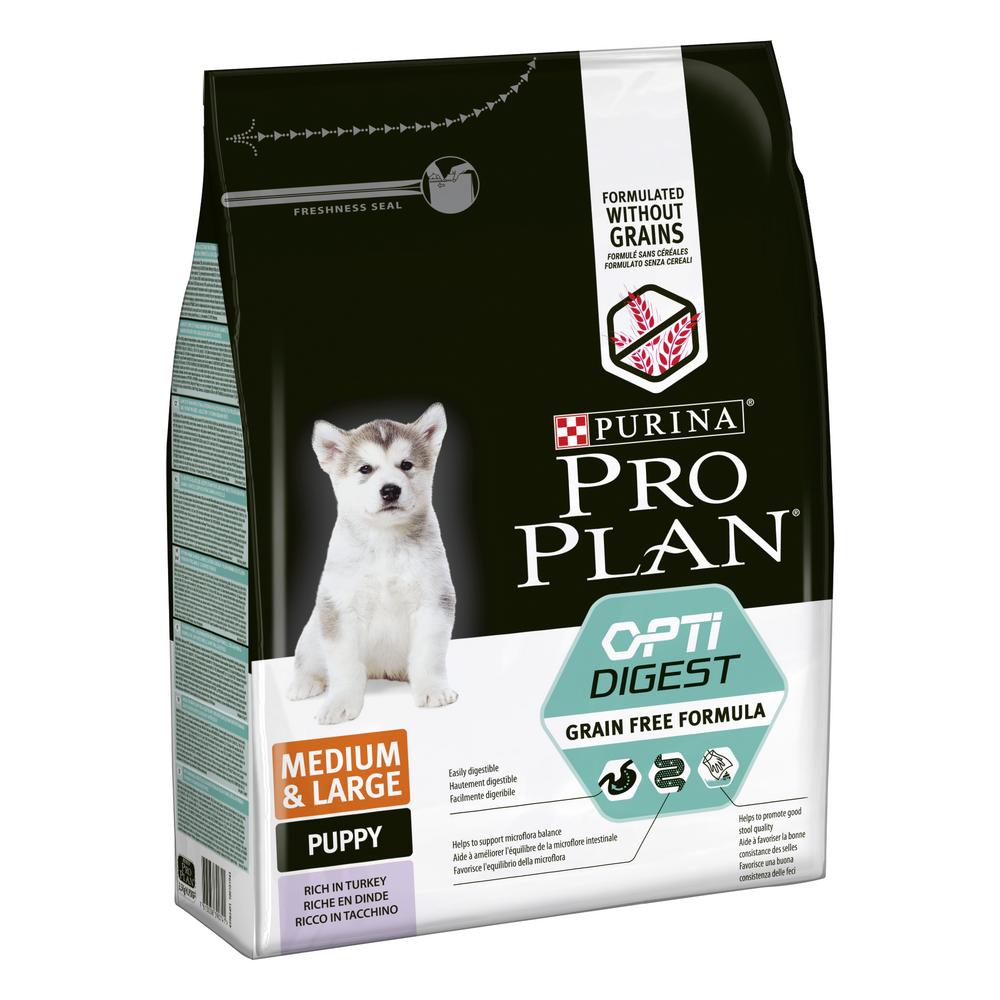 Pro Plan Grain Free Puppy Medium Sensitive Digestion беззерновой сухой для щенков средних пород 10 - 25 кг с чувствительным пищеварением индейка