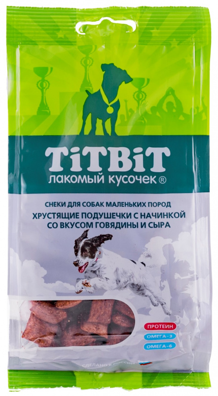 TitBit Хрустящие подушечки с начинкой со вкусом говядины и сыра для маленьких пород 95 гр