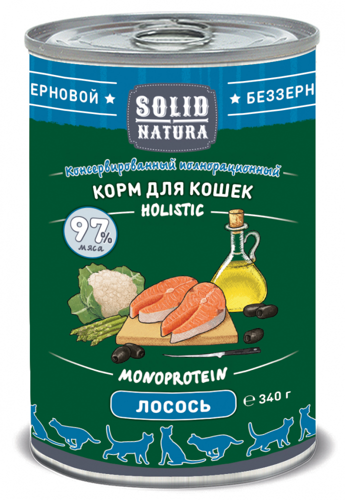 Solid Natura Holistic Лосось влажный корм для кошек жестяная банка 340 гр