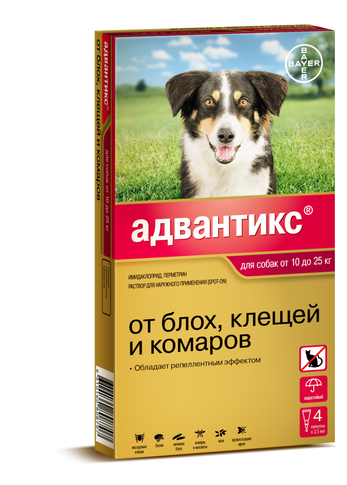 Байер Адвантикс капли для собак 10-25 кг от блох и клещей  1 пипетка