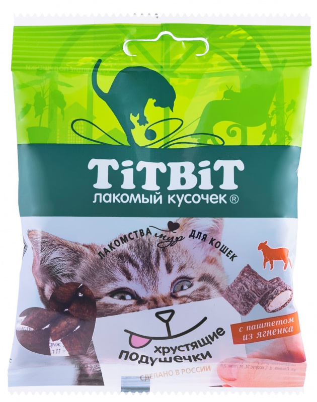 TitBit Хрустящие подушечки для кошек с паштетом из ягненка 30 гр