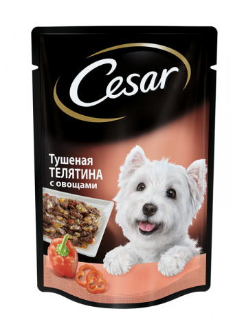 Цезарь для взрослых собак c тушеной телятиной и овощами, 85 гр