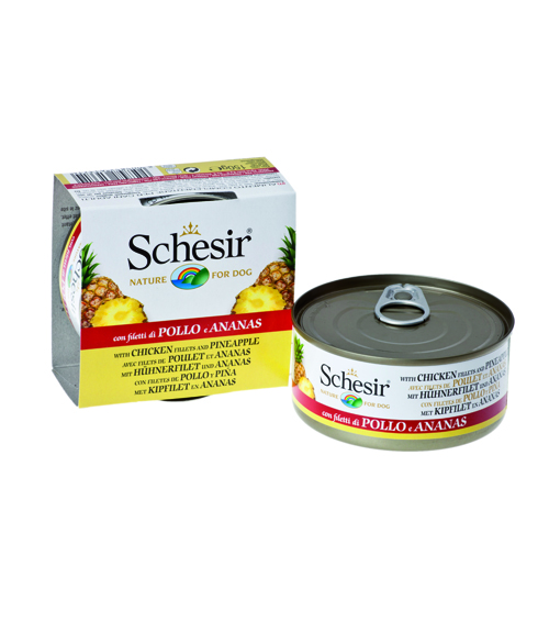 Schesir консервы для собак цыплёнок+ананас 150 гр