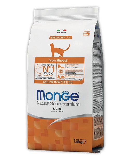Monge Cat Monoprotein Sterilised монопротеиновый для стерилизованных кошек с уткой