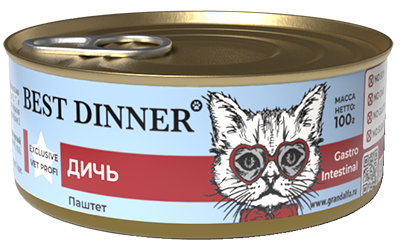 Best Dinner Exclusive Vet Profi дичь Паштет для кошек с чувствительным пищеварением 100 гр