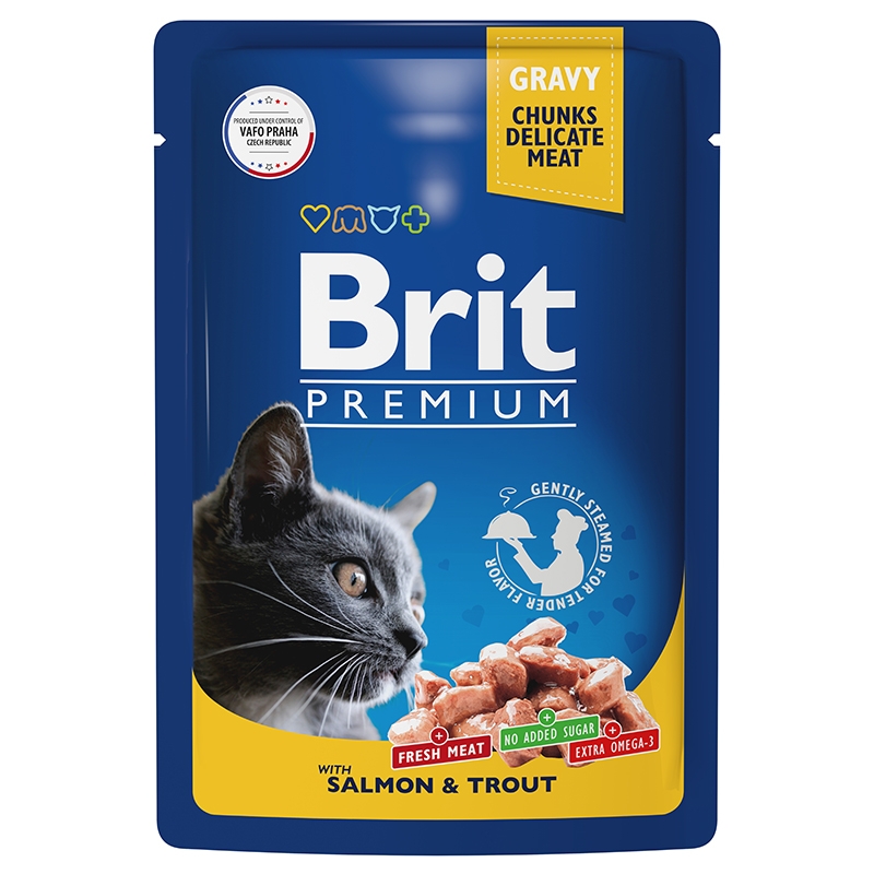 Brit Premium Пауч для взрослых кошек лосось и форель в соусе 85 гр