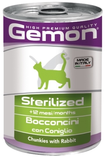 Gemon Cat Sterilised консервы для стерилизованных кошек кусочки кролика 415 гр
