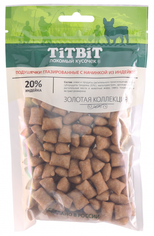 TitBit Подушечки глазированные с начинкой из индейки для собак Золотая коллекция 100 гр