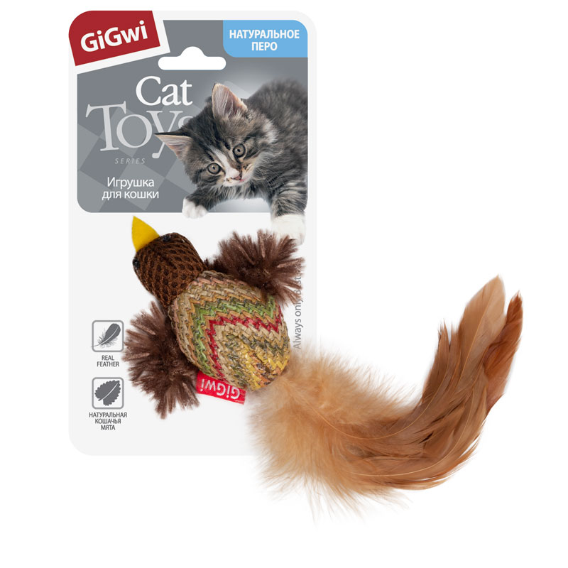 Gigwi игрушка для кошек птичка с перьями 12 см